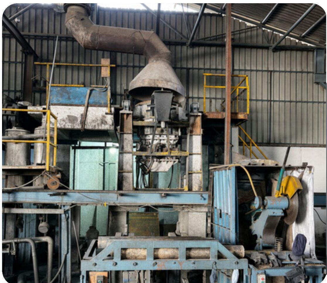 Melting shop at Govind Metals, copper and brass casting into water-cooled moulds